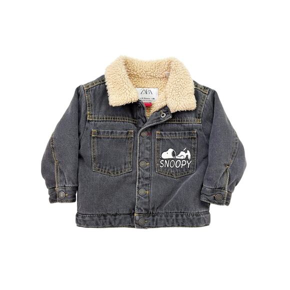 Zara Snoopy Peanuts Sherpa Lined Denim Jacket 9-12 months - Picture 1 of 3